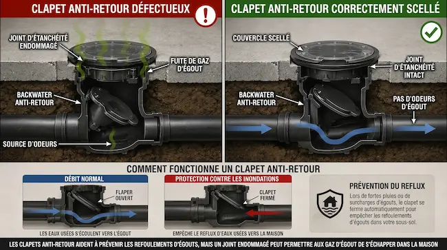 clapet antiretour non étanche odeur égout sous-sol