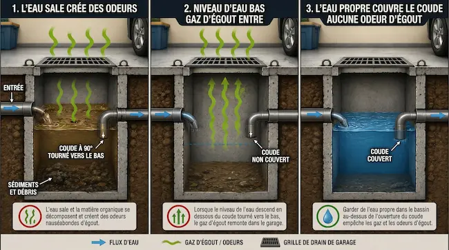 puisard égout garage siphon inversé odeur égout